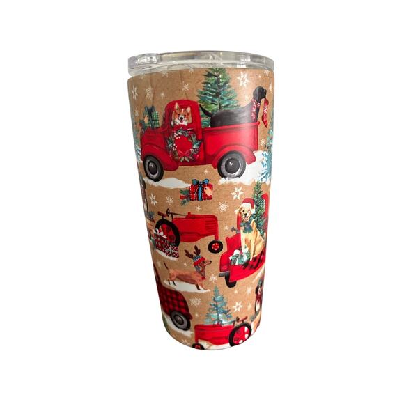 Clementine 20oz Christmas Tumbler with Dogs in Trucks - Picture 1 of 5